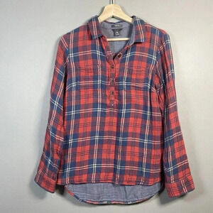 Eddie Bauer Womens Flannel Button-Up Top Pullover Shirt Plaid Size Sz S Classic